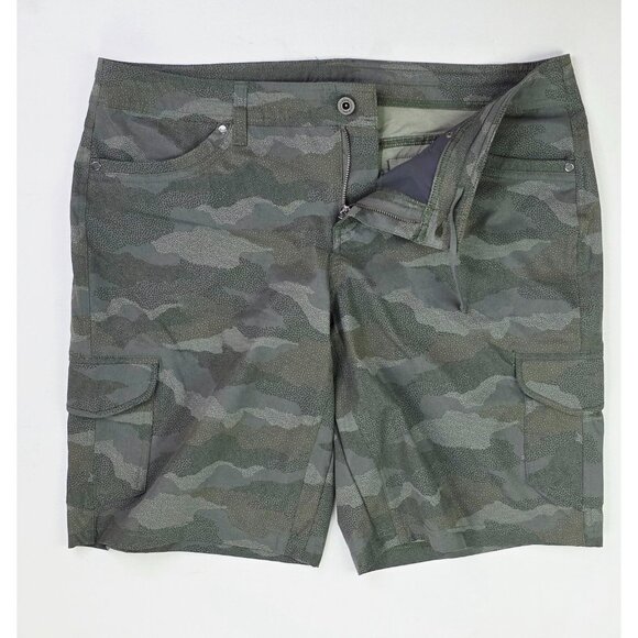 Kuhl Size 14 Womens Green Camo Belt Loop Logo 6 Pocket Zip Draw String Shorts - Picture 7 of 12